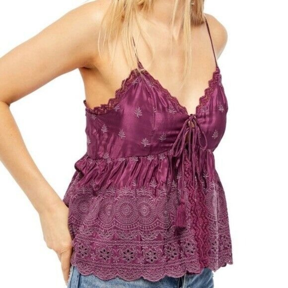 Free People Tops - Free People Plum Jenna Floral Embroidered Top